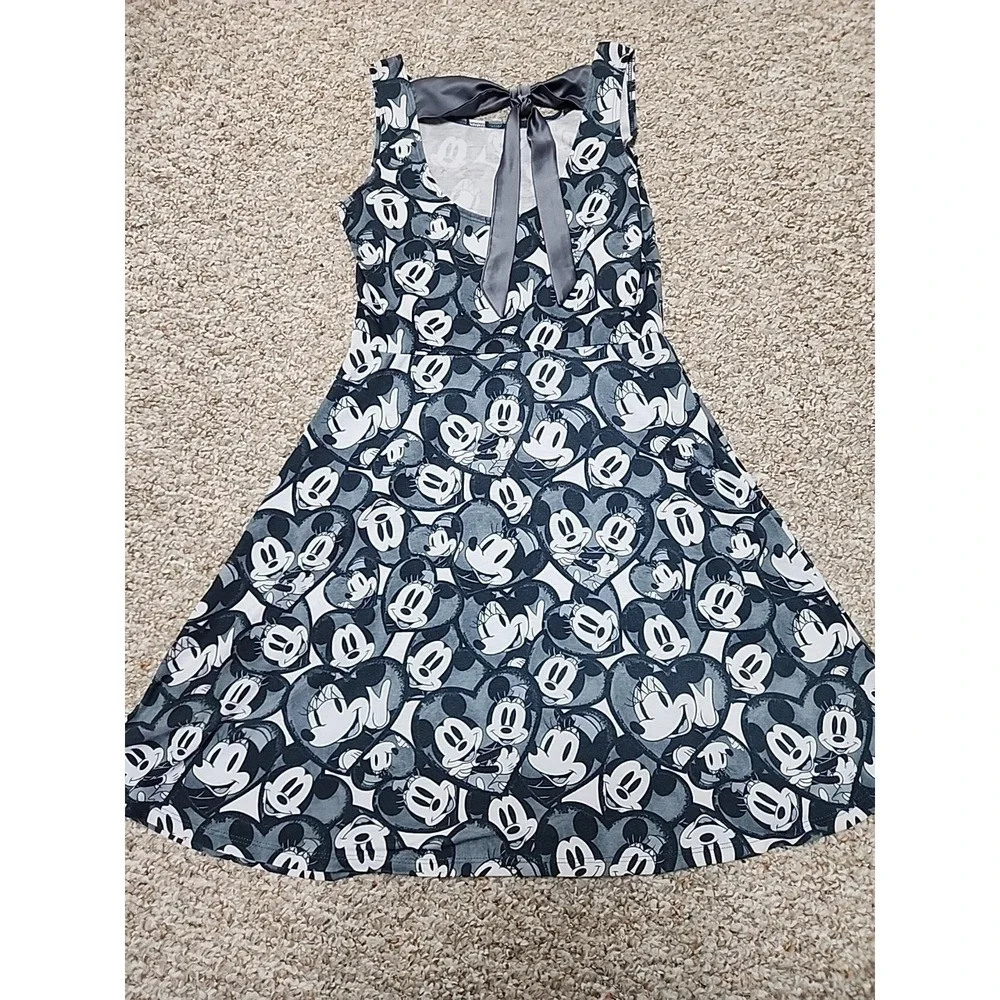 Disney Boutique Mickey Miney Dress Black Gray AOP Small Official - Picture 8 of 16